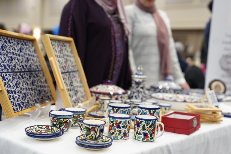 Hand-painted ceramics on display at the bazaar
