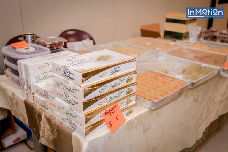 Trays of sweets and baked goods for sale